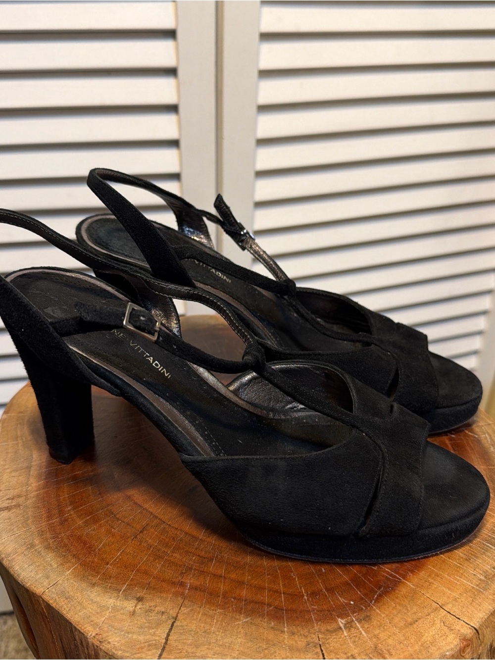 Adrienne Vittadini Black Suede Slingback Heels